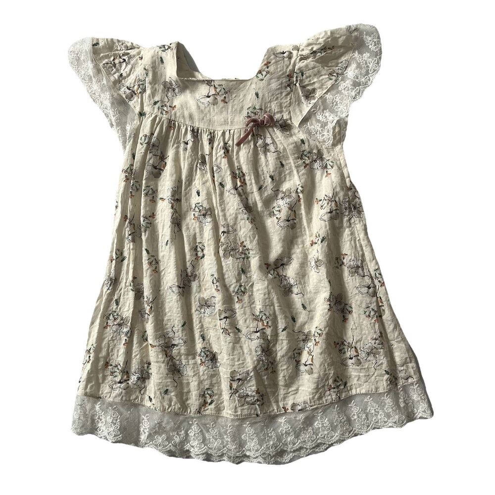 Phlona Toddler Size 18-24 mo Ivory Lace Trim Dress 100% Cotton USA Made Delicate